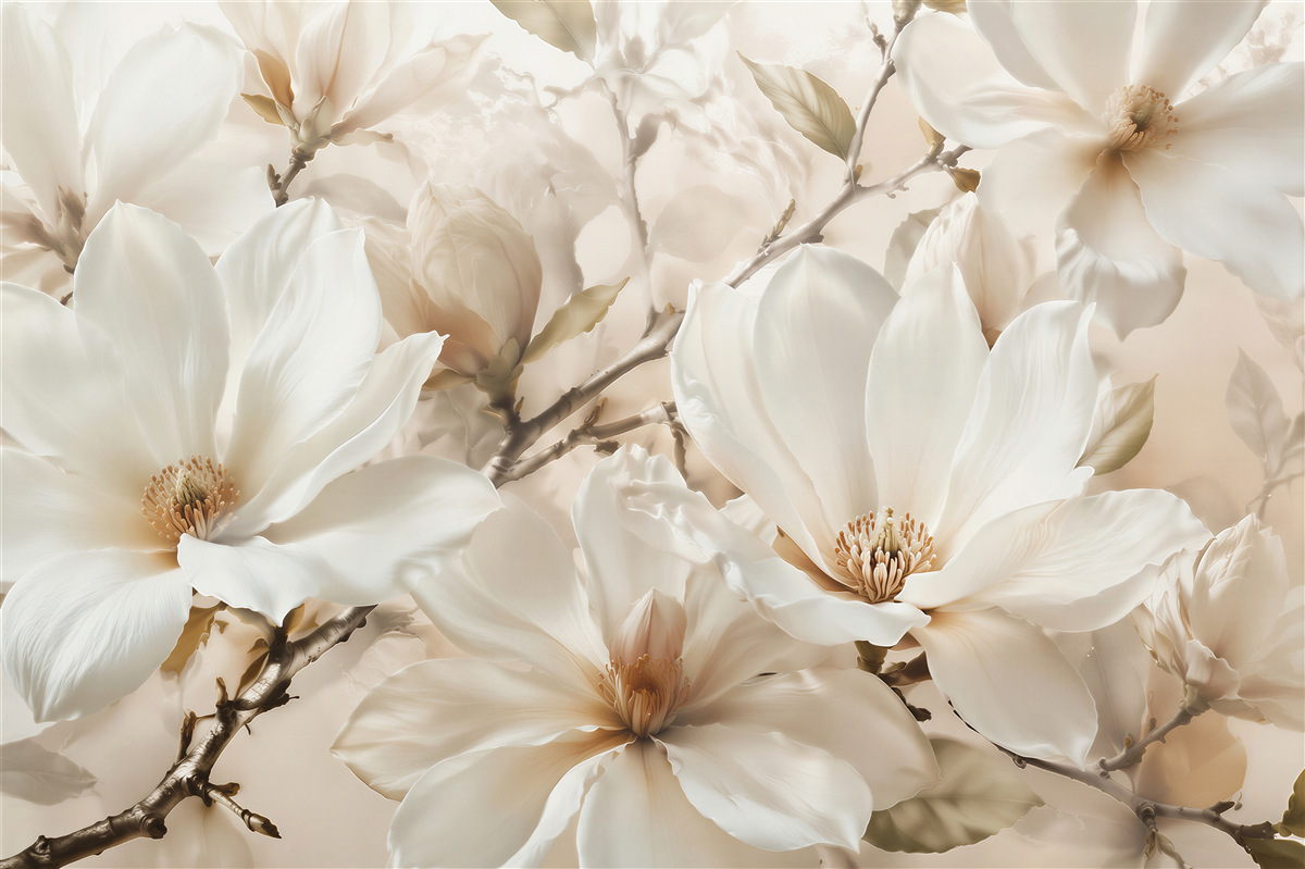 Fototapeten Cremefarbene Magnolien in eleganter Blüte