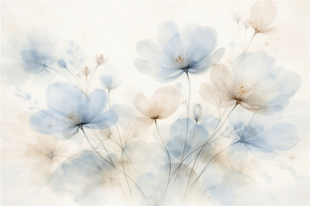 Fototapeten Blaue Blumen in Aquarell