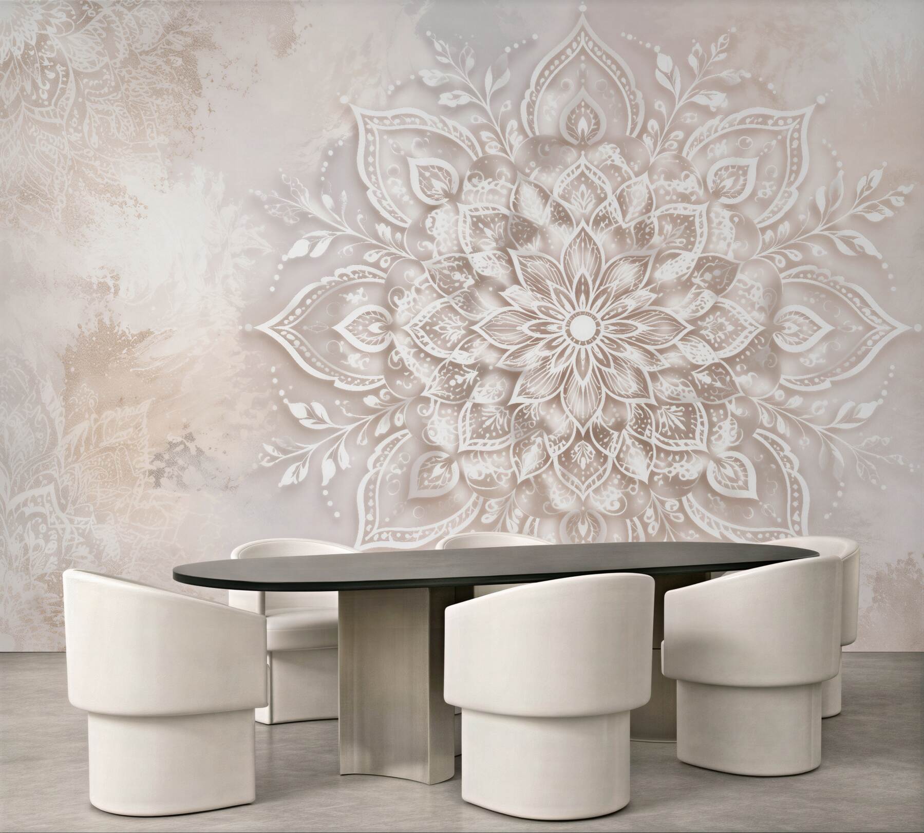 Fototapeten Beige Mandala in subtilem Glanz
