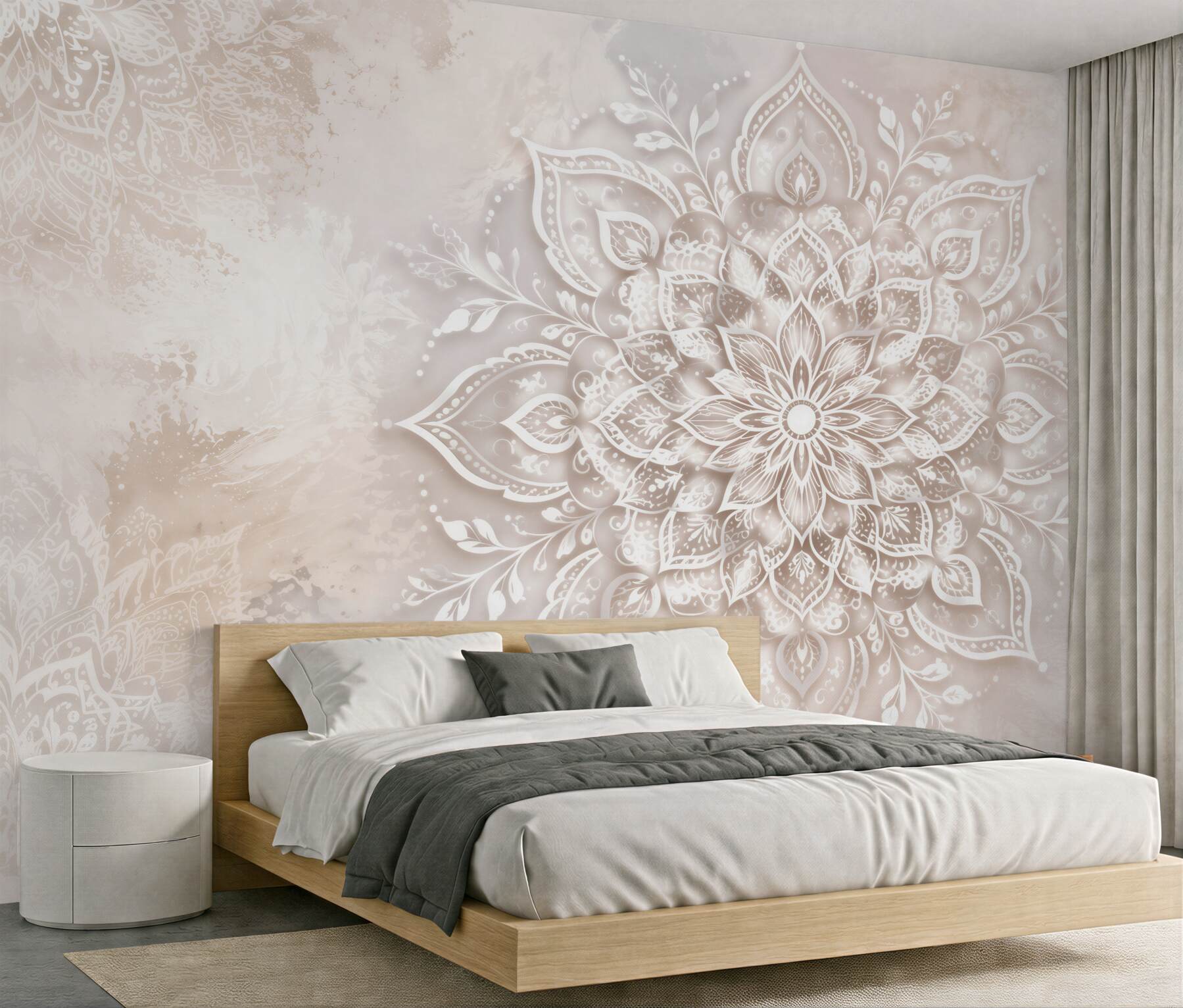 Fototapeten Beige Mandala in subtilem Glanz