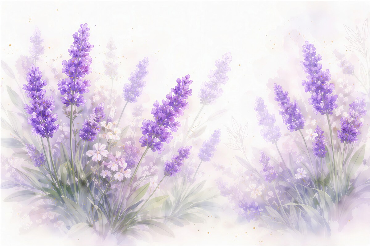 Fototapeten Lavendelfarbener Aquarellnebel