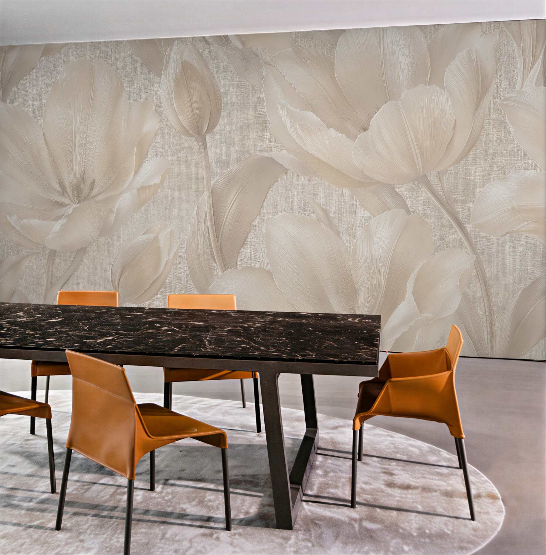 Fototapeten Cremefarbene Tulpen im eleganten Relief