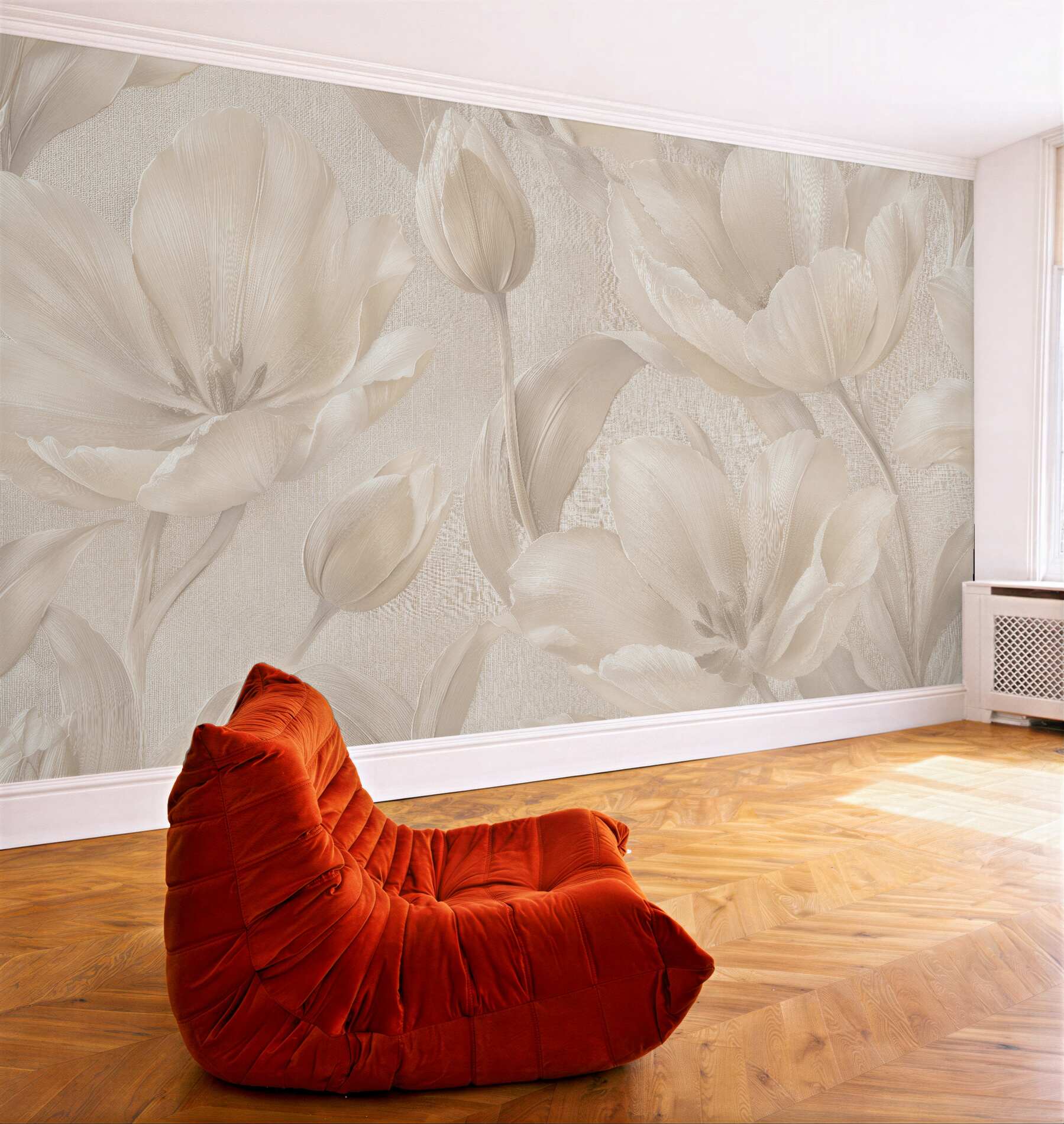 Fototapeten Cremefarbene Tulpen im eleganten Relief