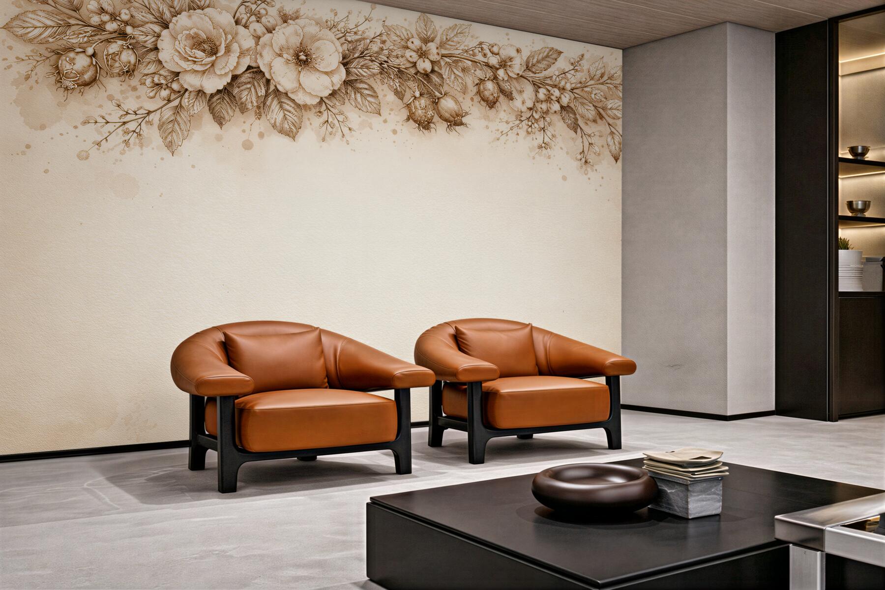 Fototapeten Sepia-Girlande aus Blumen und Früchten