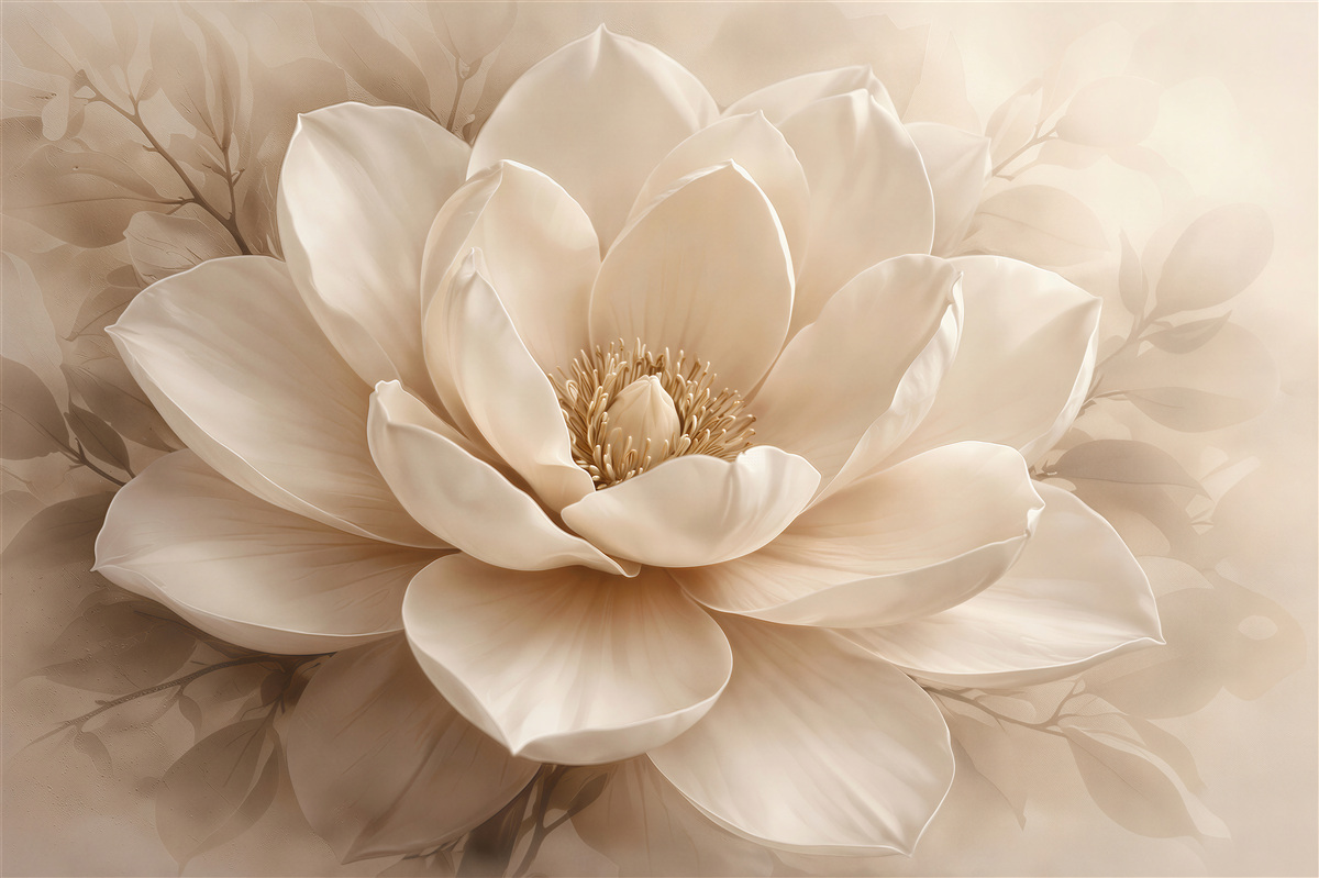 Fototapeten Cremefarbene Magnolie in subtilem Glanz