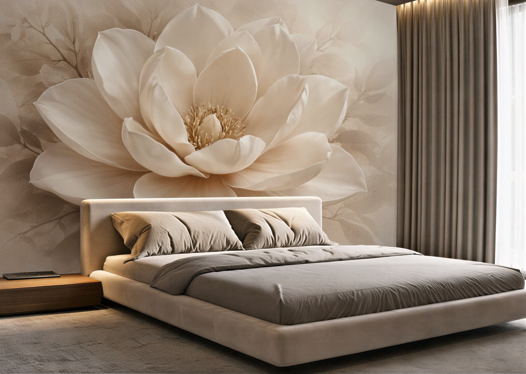 Fototapeten Cremefarbene Magnolie in subtilem Glanz