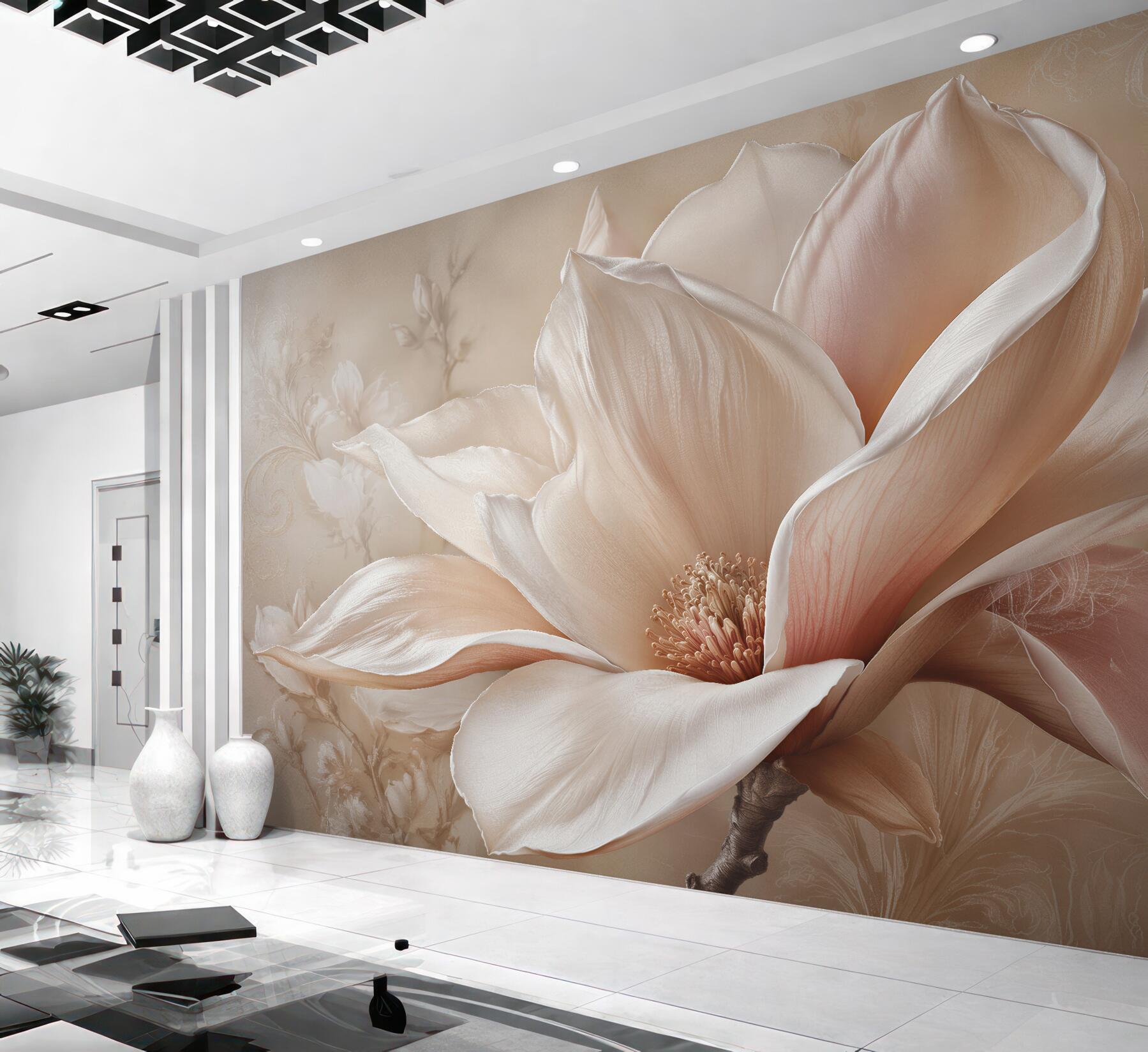 Fototapeten Puderfarbene Magnolie im eleganten Detail
