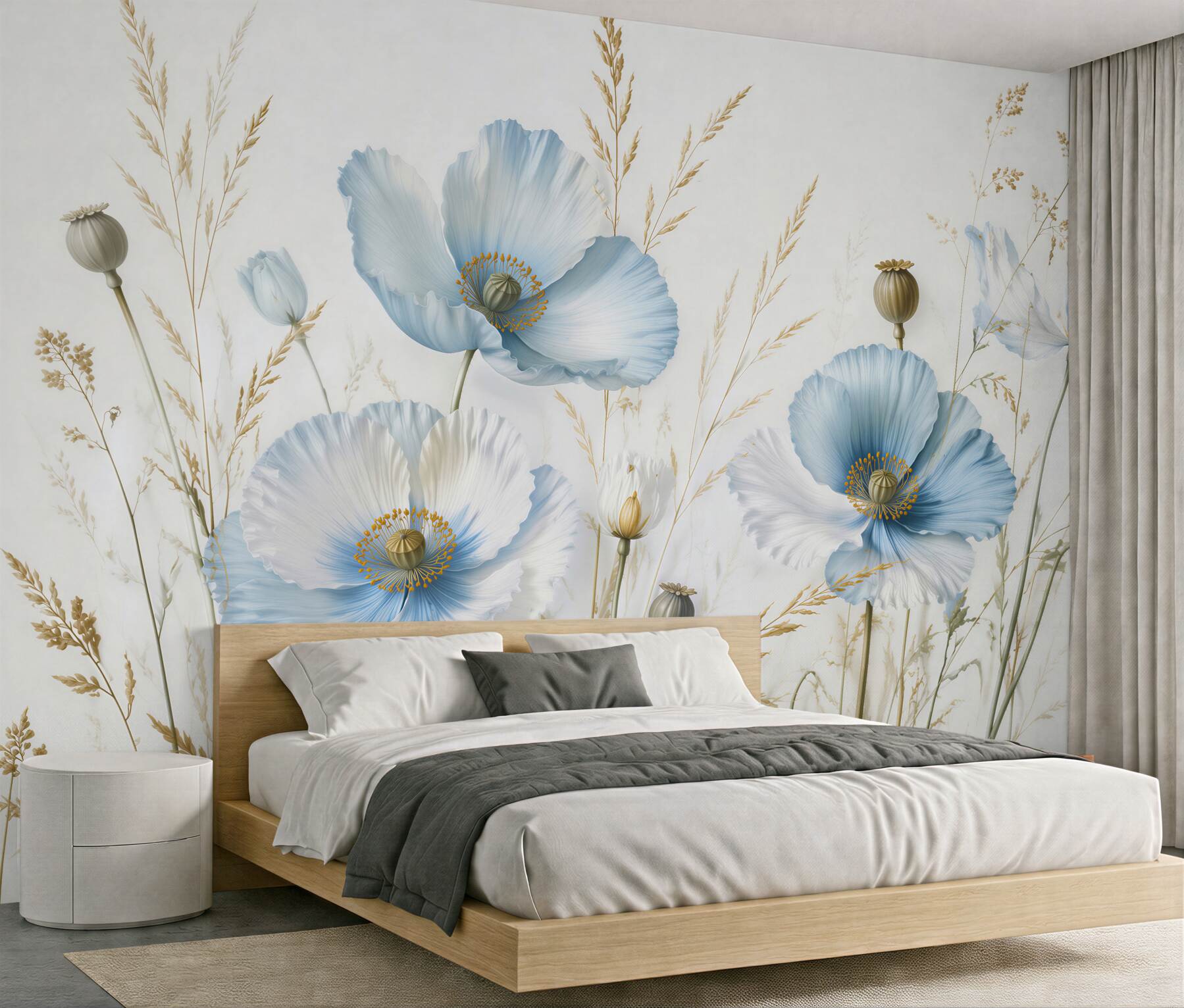 Fototapeten Hellblaue Mohnblumen in zarter Inszenierung