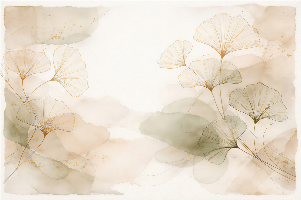 Fototapeten Goldene Ginkgoblätter in Aquarell
