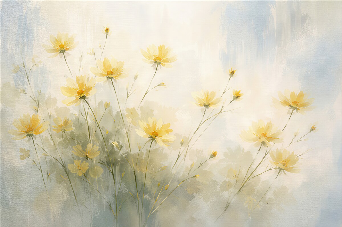 Fototapeten Zarte gelbe Blumen in Aquarell