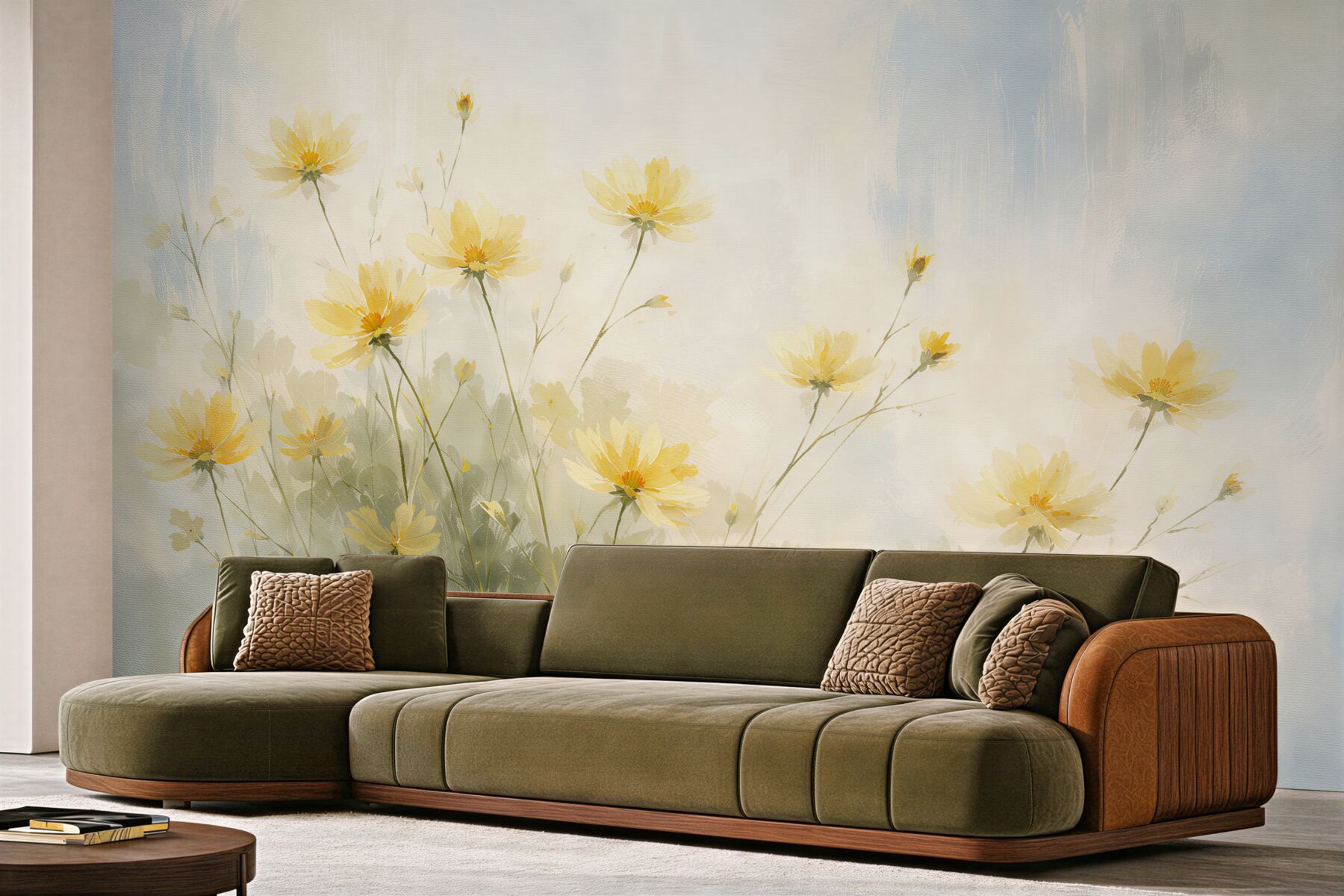Fototapeten Zarte gelbe Blumen in Aquarell