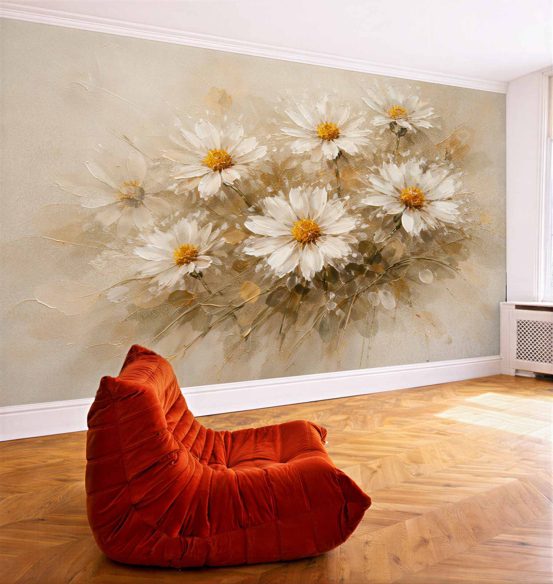 Fototapeten Elegante Gänseblümchen in Beige