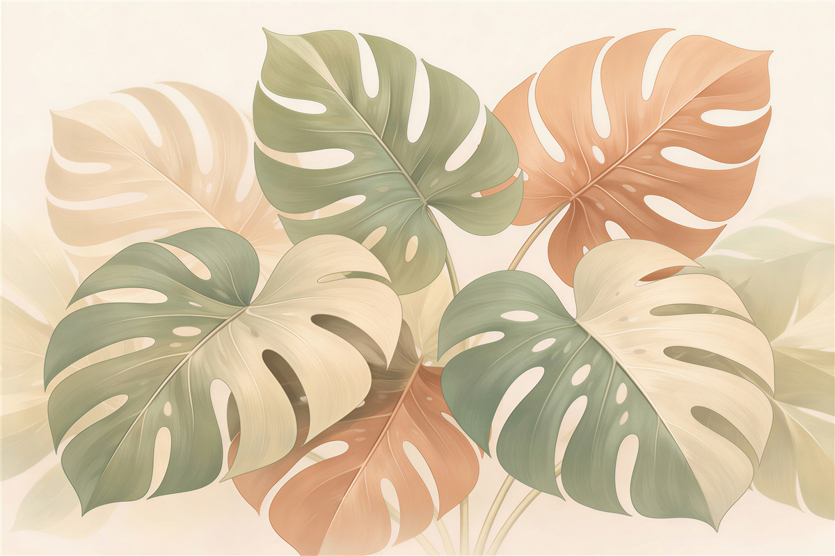 Fototapeten Monstera in pastelliger Eleganz