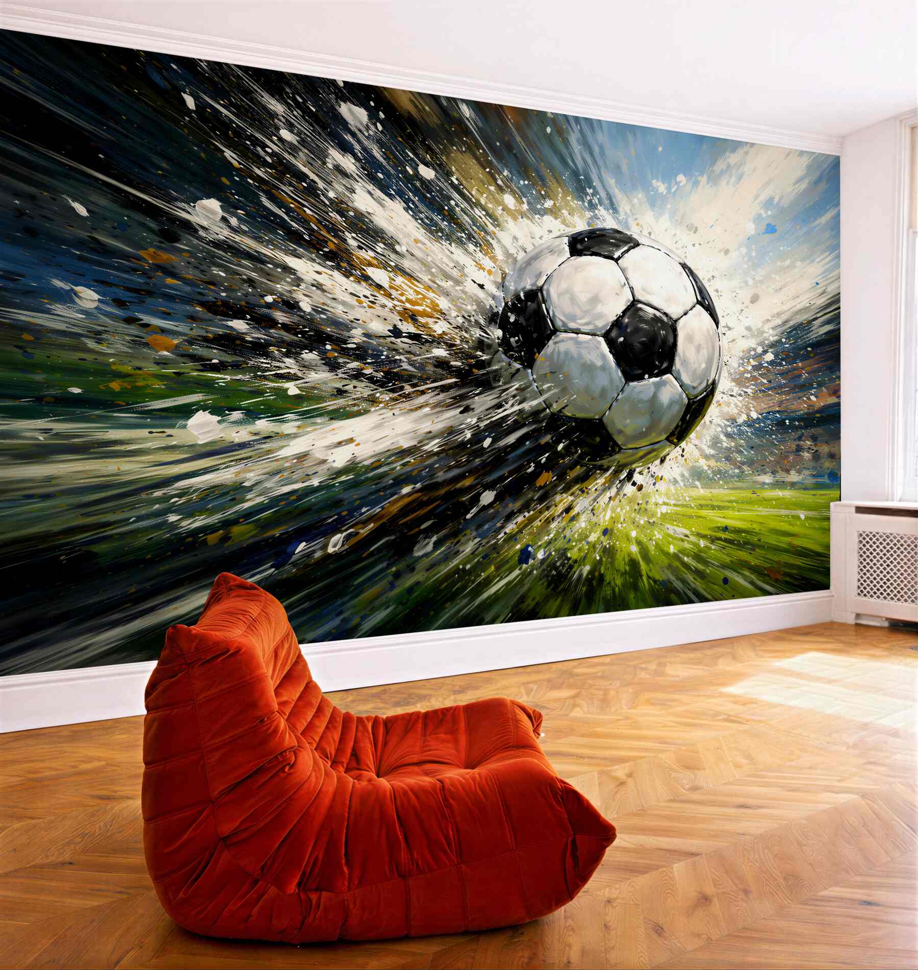 Fototapeten Dynamischer Ball in einem Farbenrausch