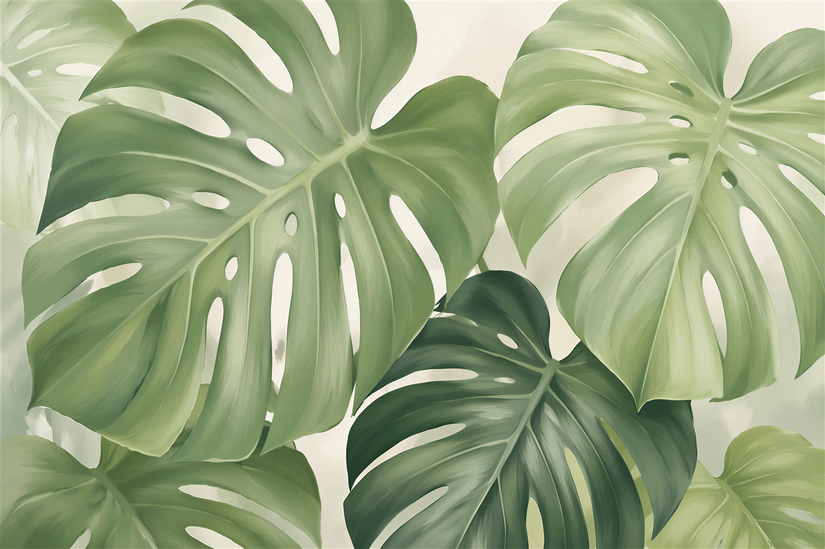 Fototapeten Zarte Monstera-Blätter in Grün