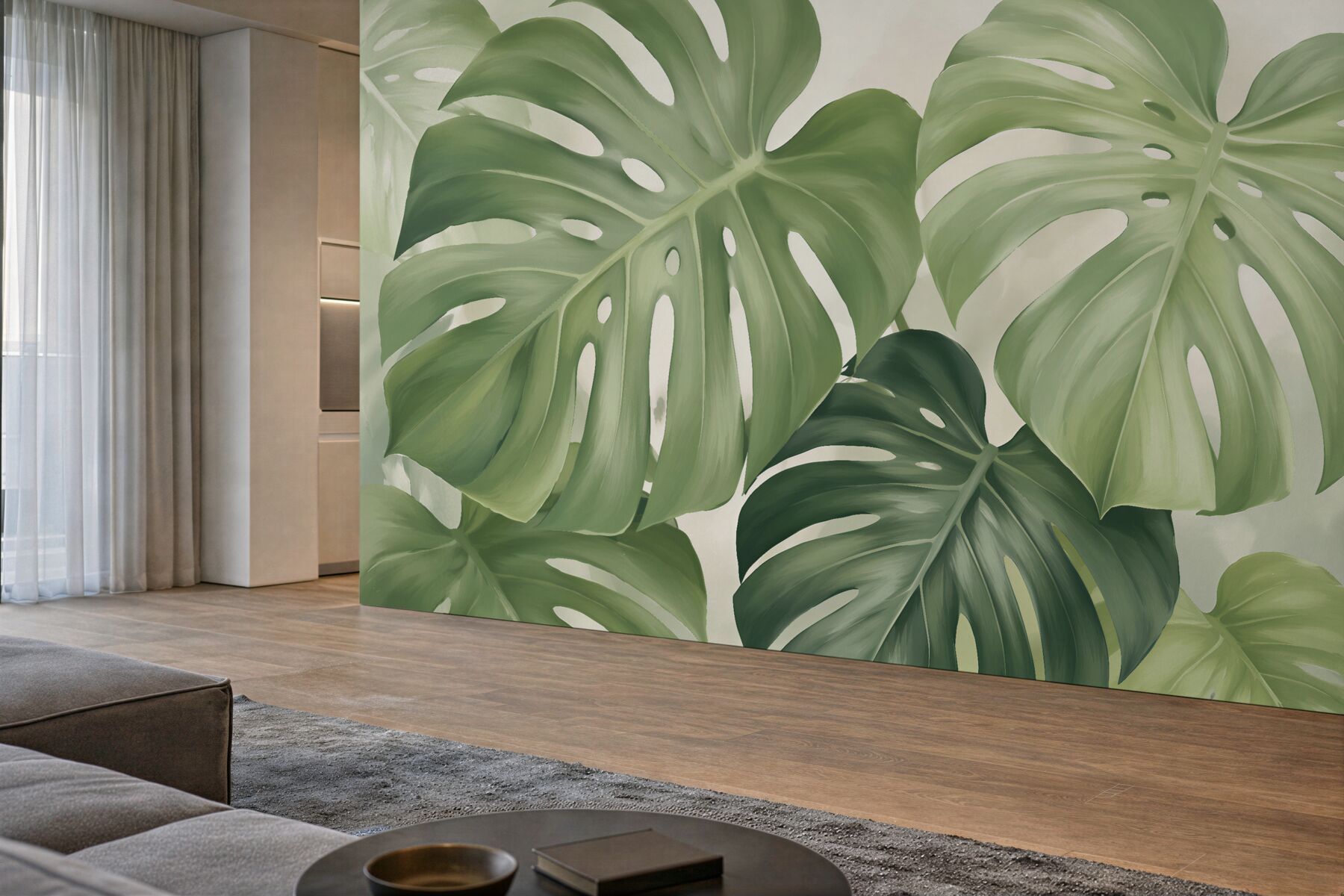 Fototapeten Zarte Monstera-Blätter in Grün
