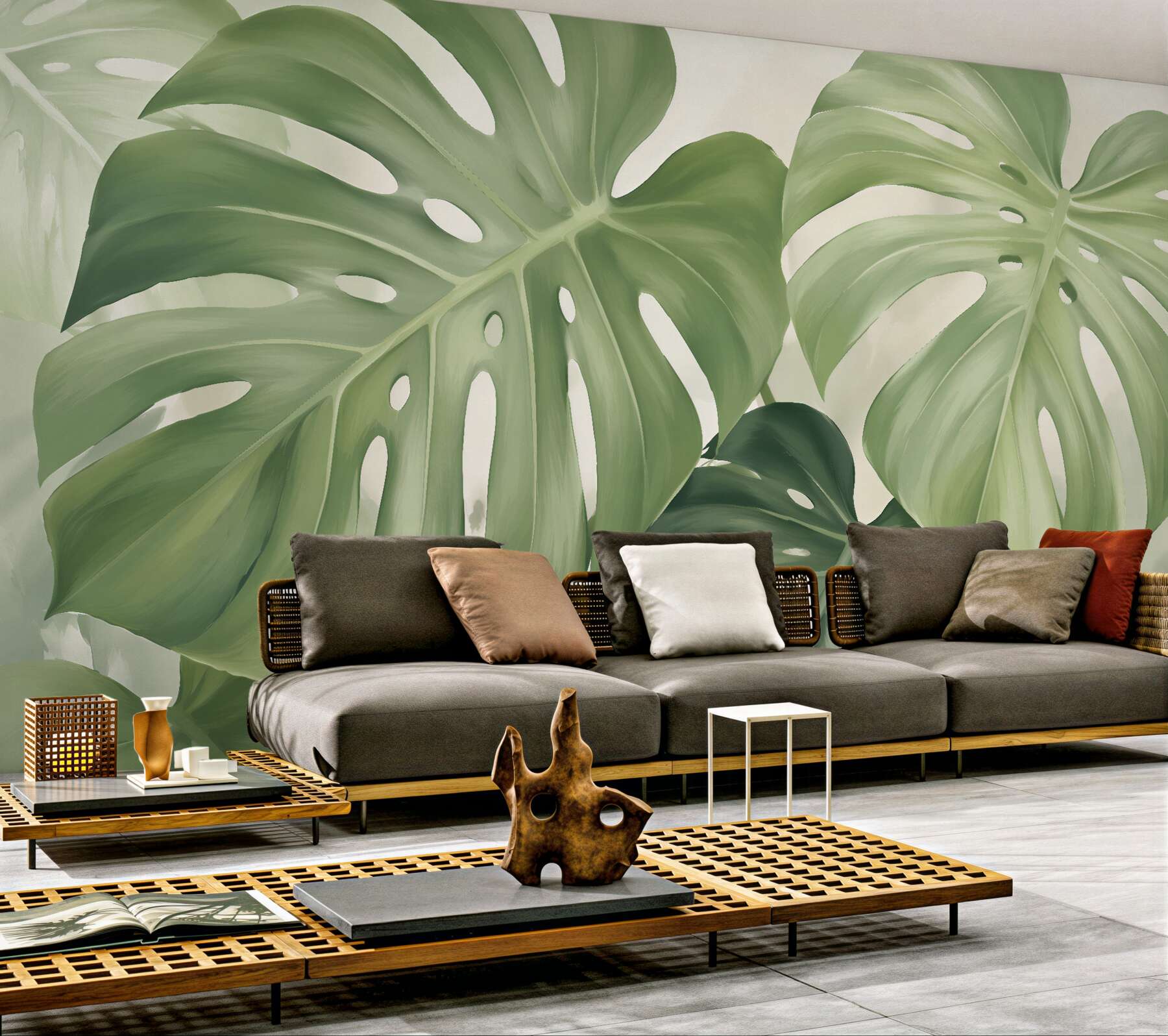 Fototapeten Zarte Monstera-Blätter in Grün