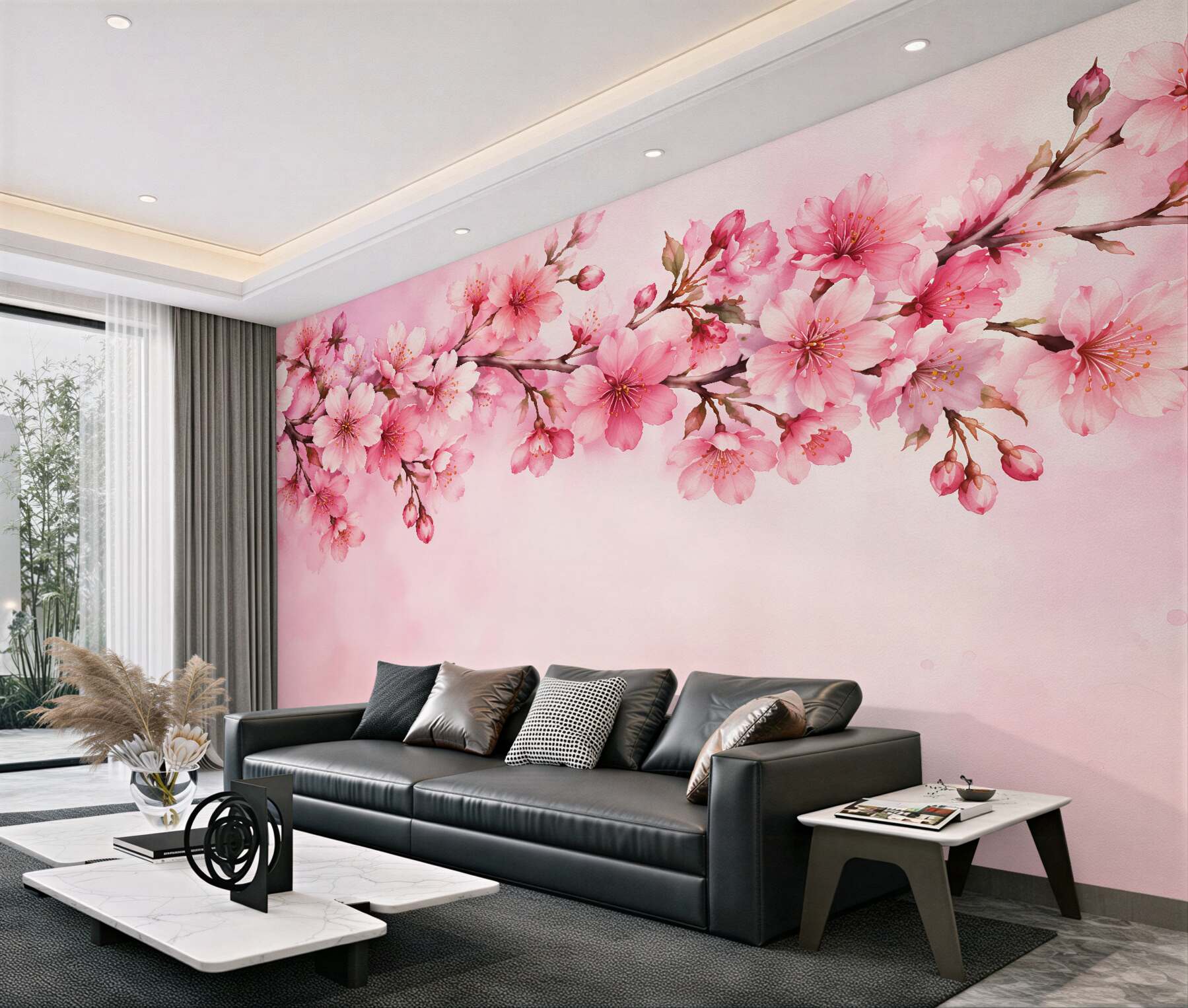 Fototapeten Rosa Kirschblüten in Aquarell