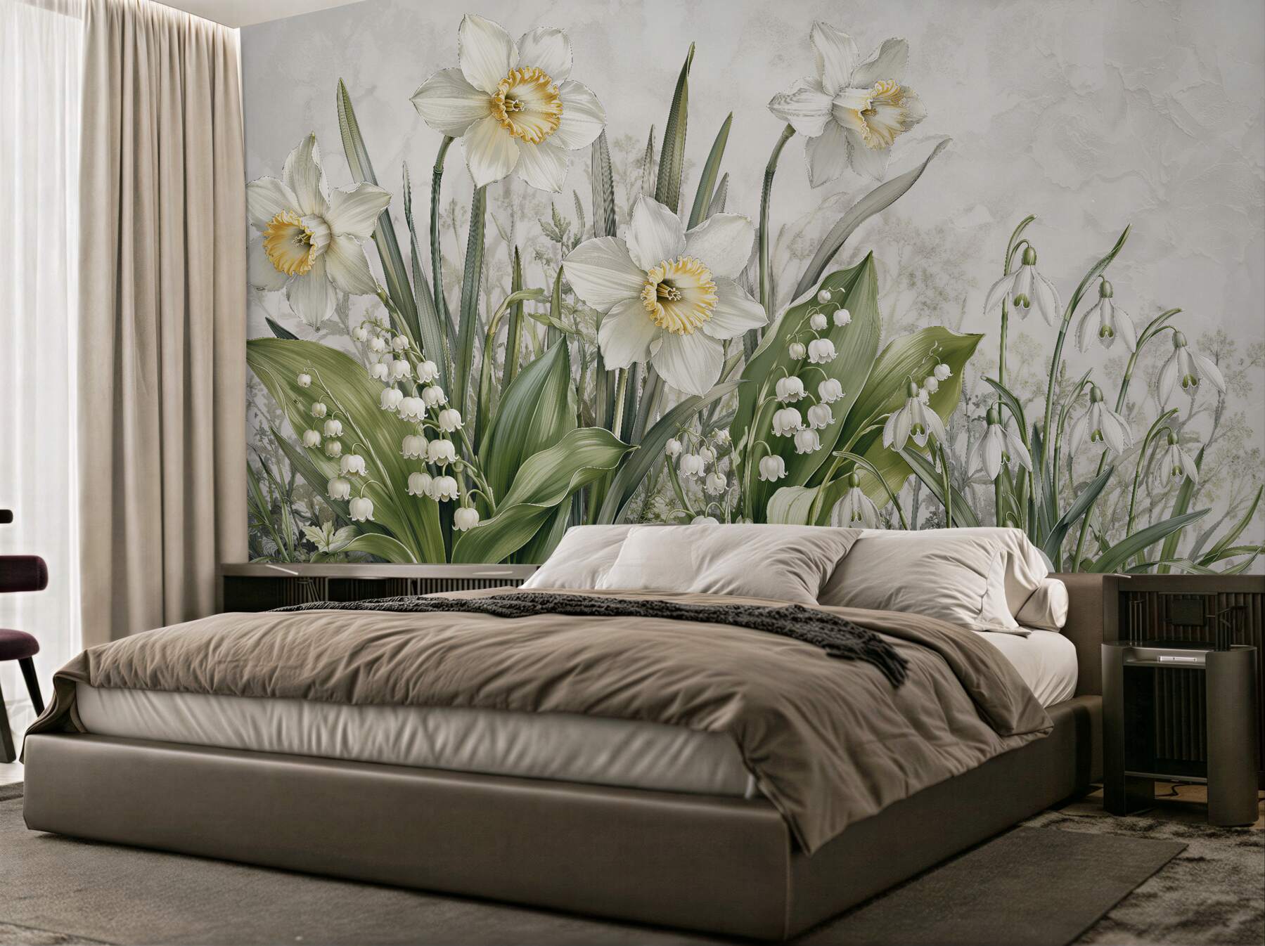 Fototapeten Frühlingsnarzissen und Maiglöckchen