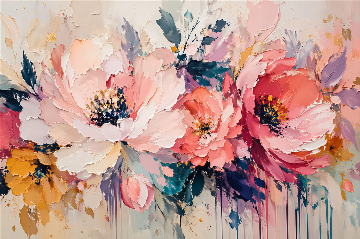 Fototapeten Malerische Blumen in Pastelltönen