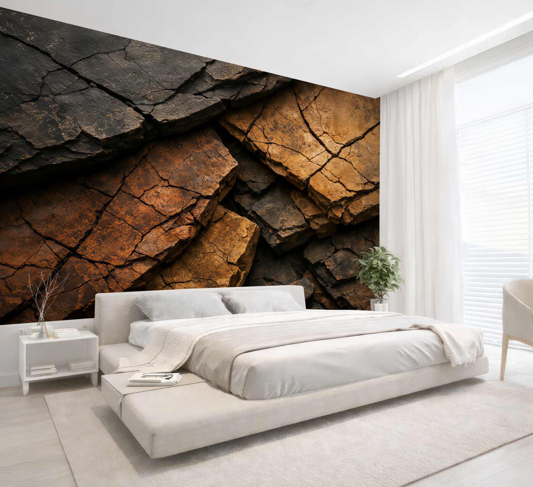Fototapeten Zerklüftete Felsen in warmen Tönen