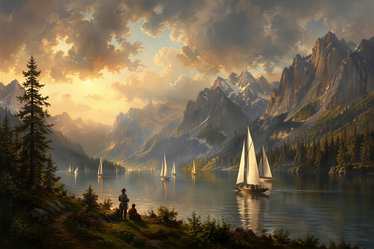 Fototapeten Bergsee bei Sonnenuntergang