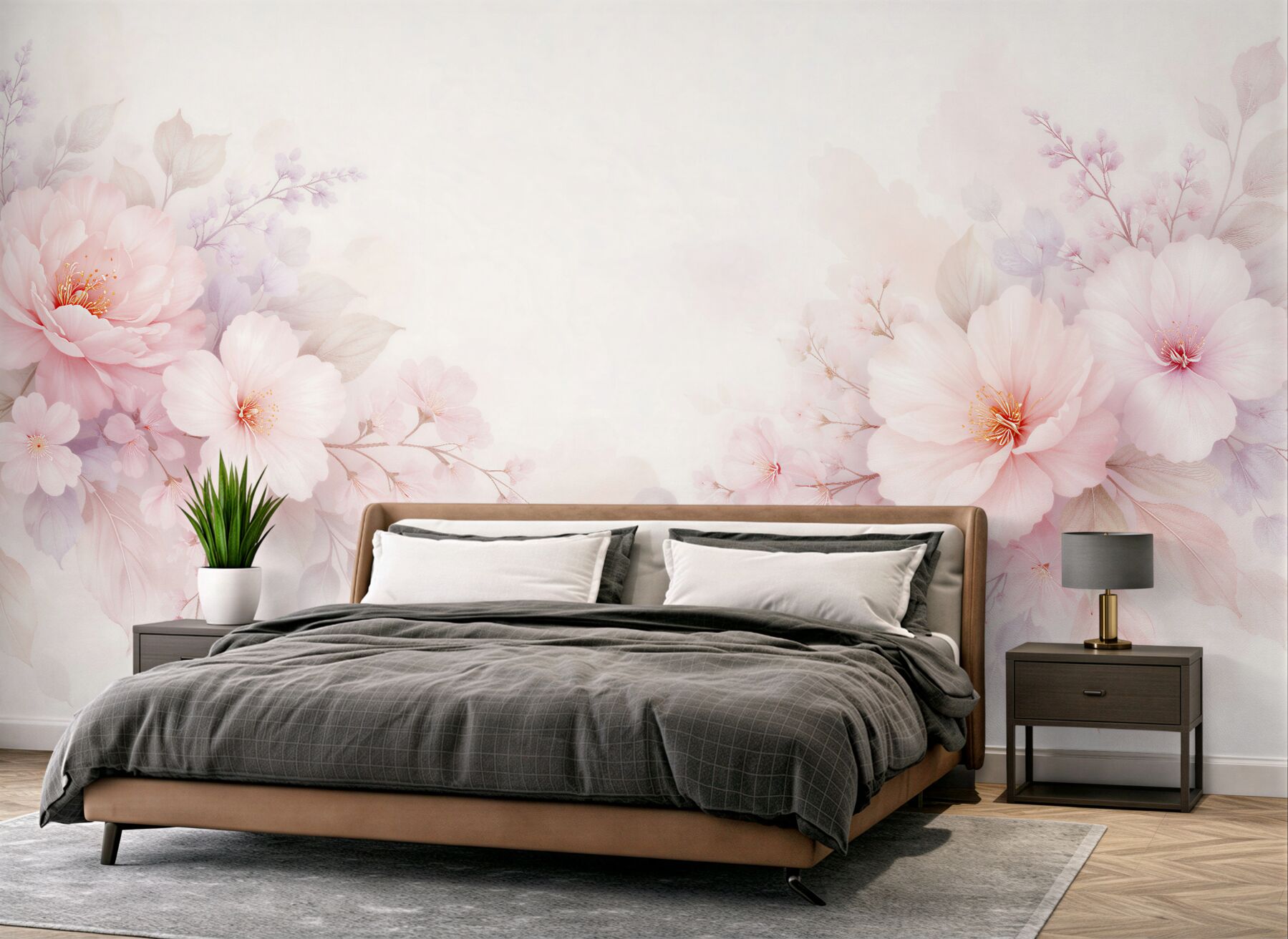 Fototapeten Zarte rosa Aquarellblumen