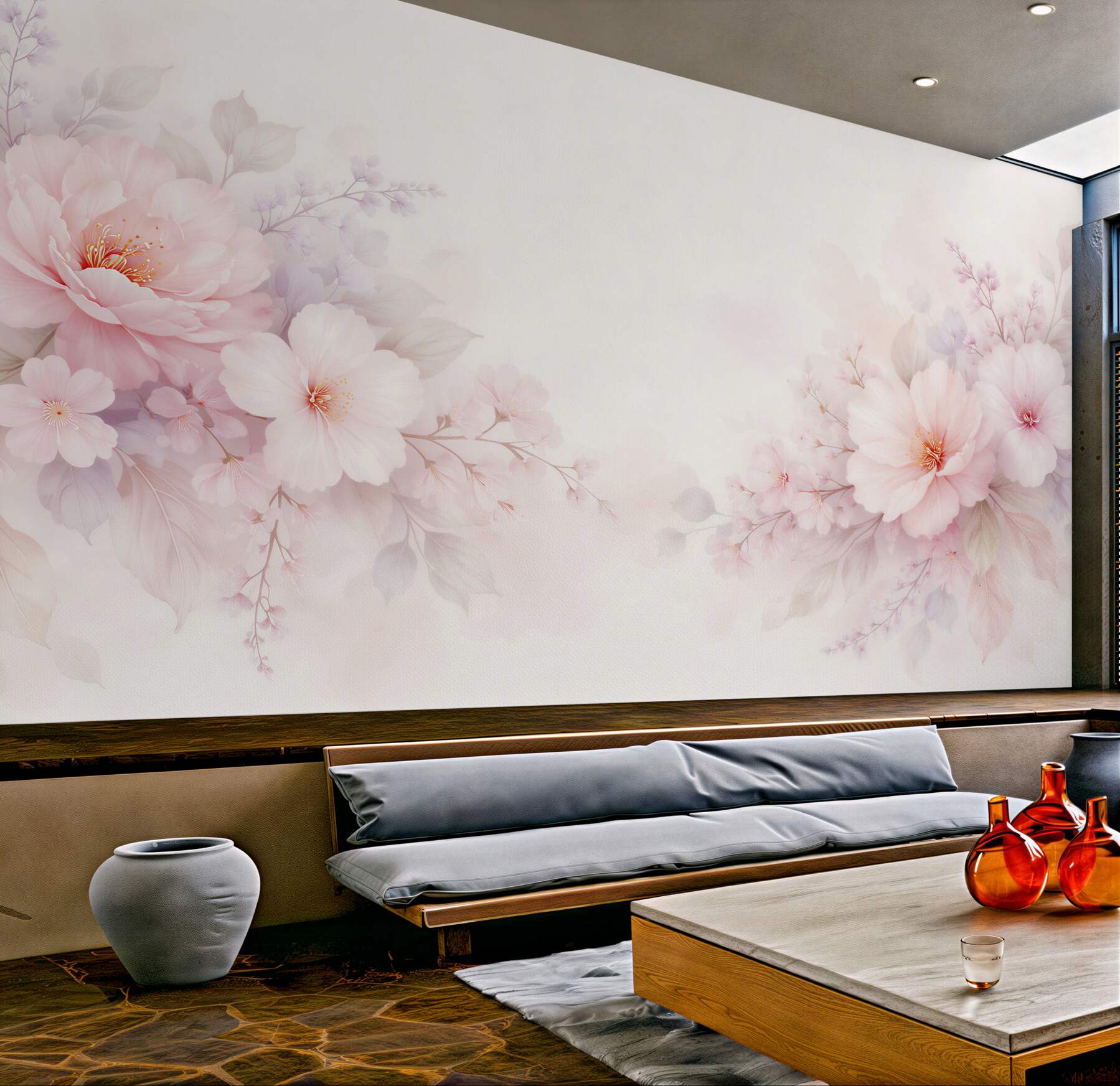 Fototapeten Zarte rosa Aquarellblumen