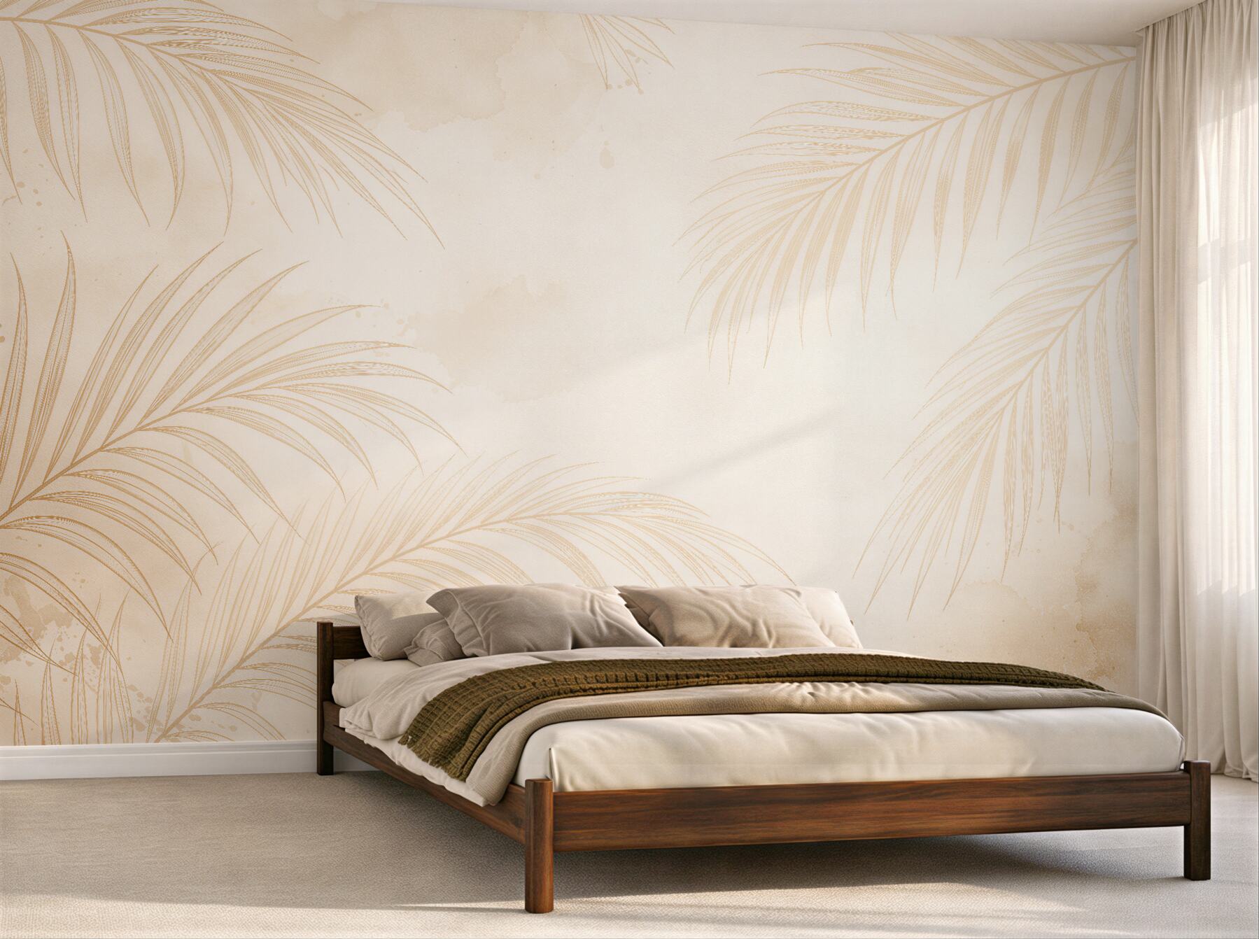 Fototapeten Zarte Palmenblätter in Beige