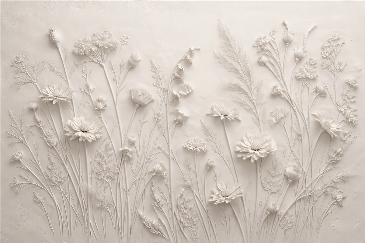 Fototapeten Weiße Blumen in subtilem Relief