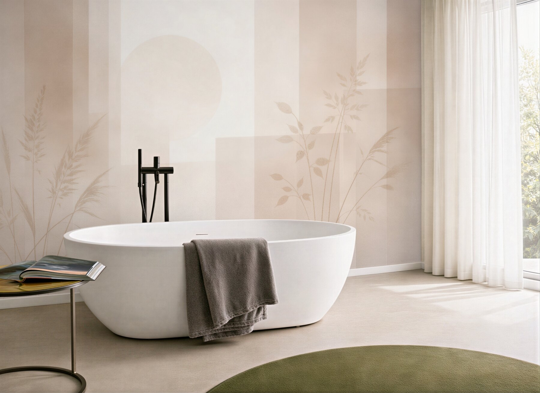 Fototapeten Beige Gräser in weicher Geometrie
