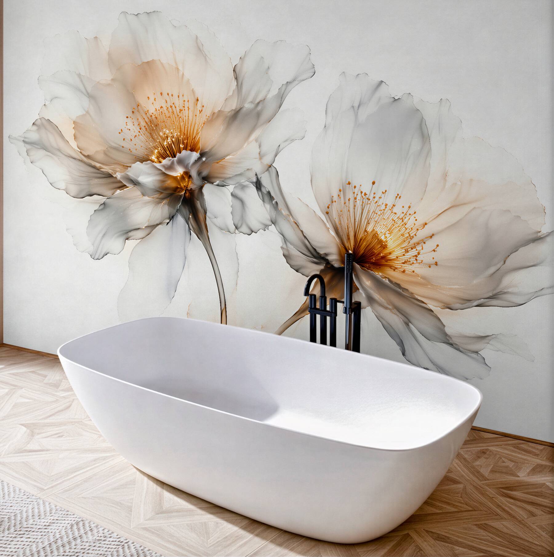 Fototapeten Zarte Blumen mit goldenem Schimmer