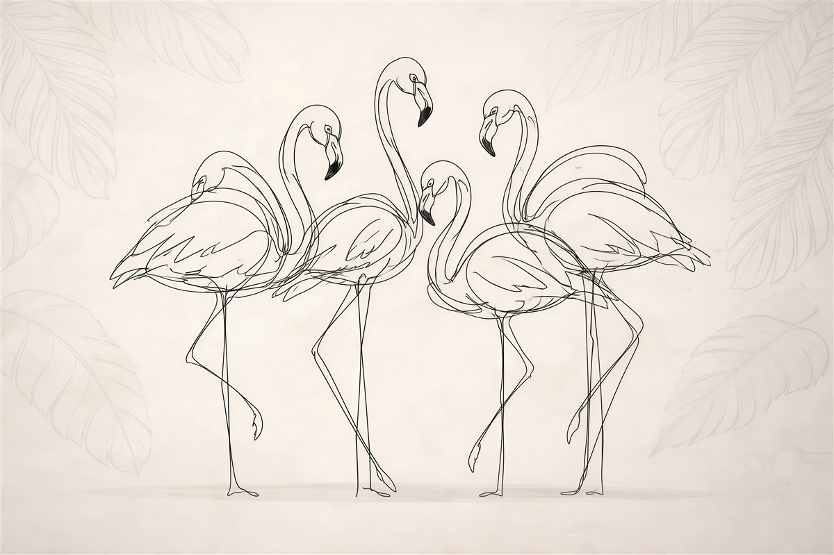 Fototapeten Flamingo-Skizze in beige Eleganz