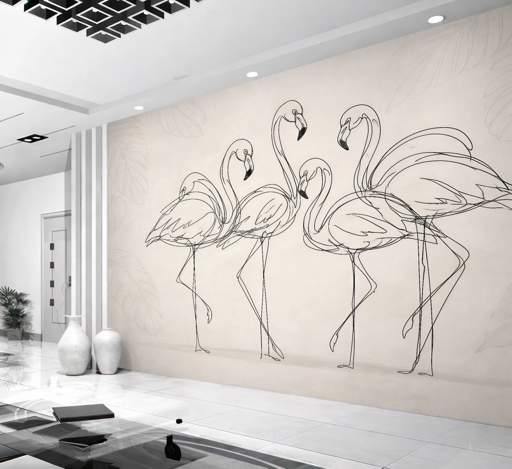 Fototapeten Flamingo-Skizze in beige Eleganz