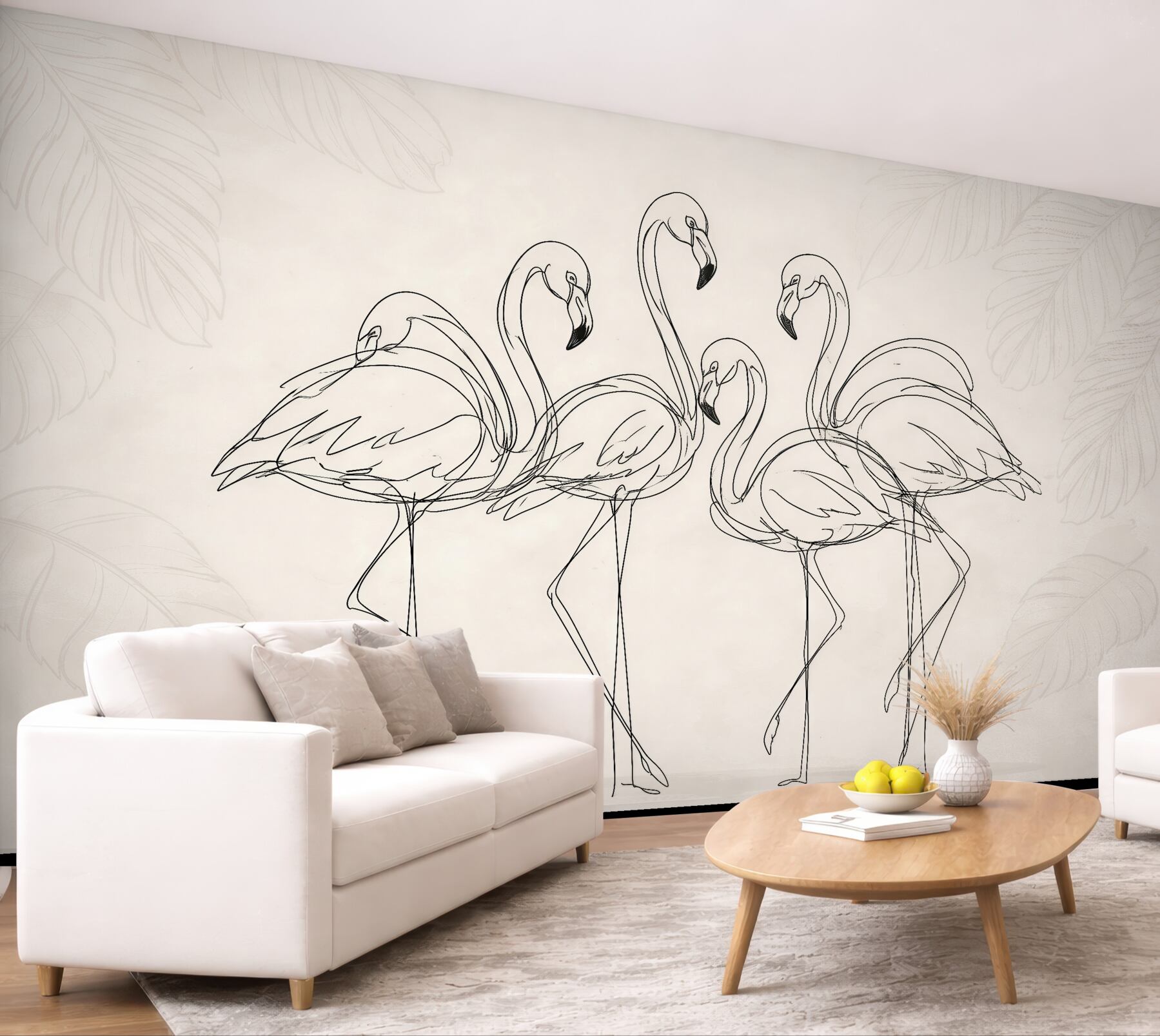 Fototapeten Flamingo-Skizze in beige Eleganz
