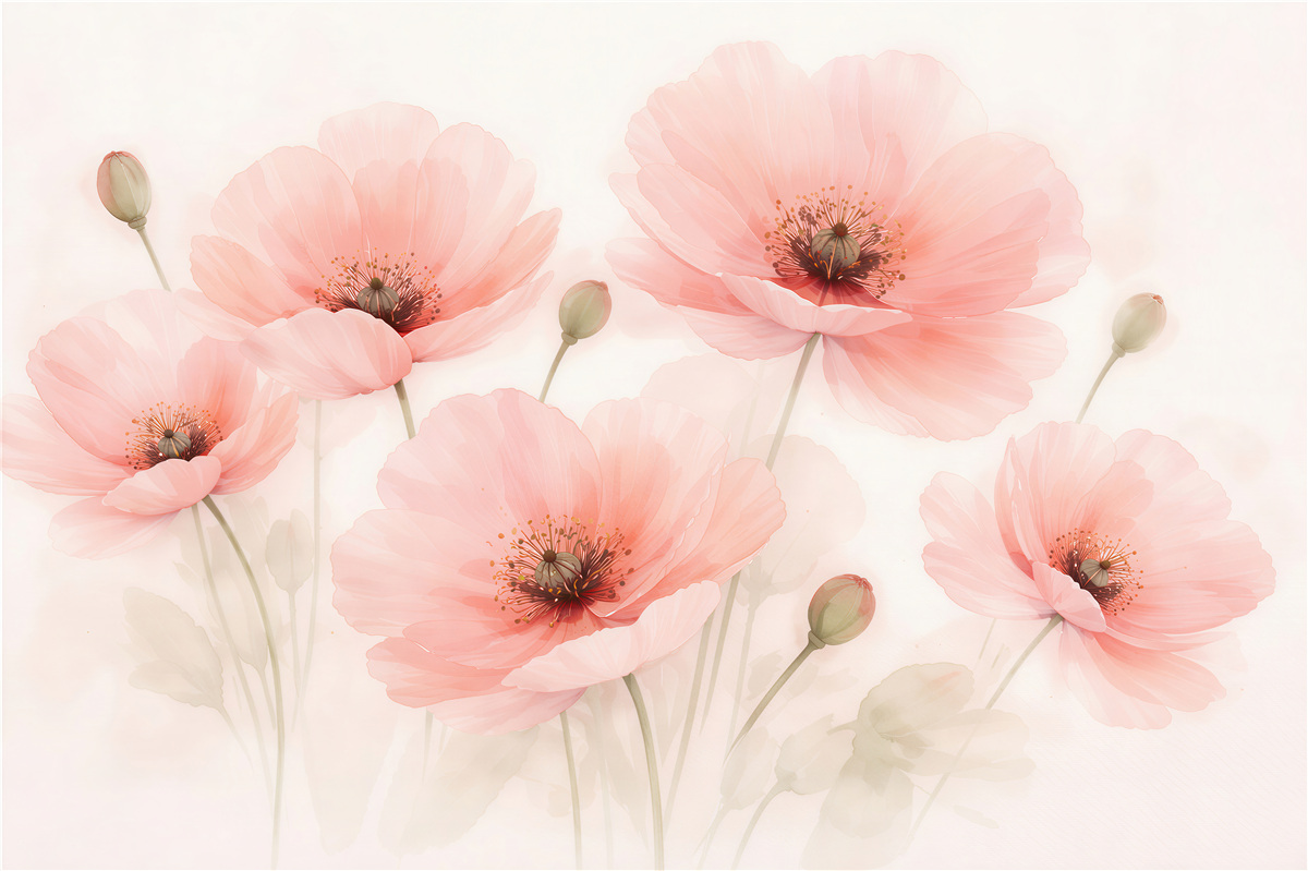 Fototapeten Pudrige Mohnblumen im sanften Licht