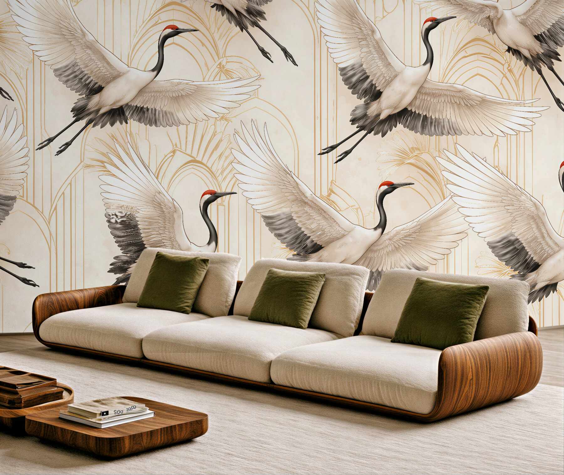 Fototapeten Kraniche im eleganten Art-Déco-Stil