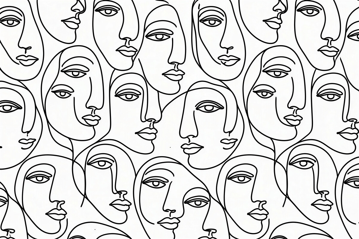 Fototapeten Minimalistische Gesichter in schwarzer Linie