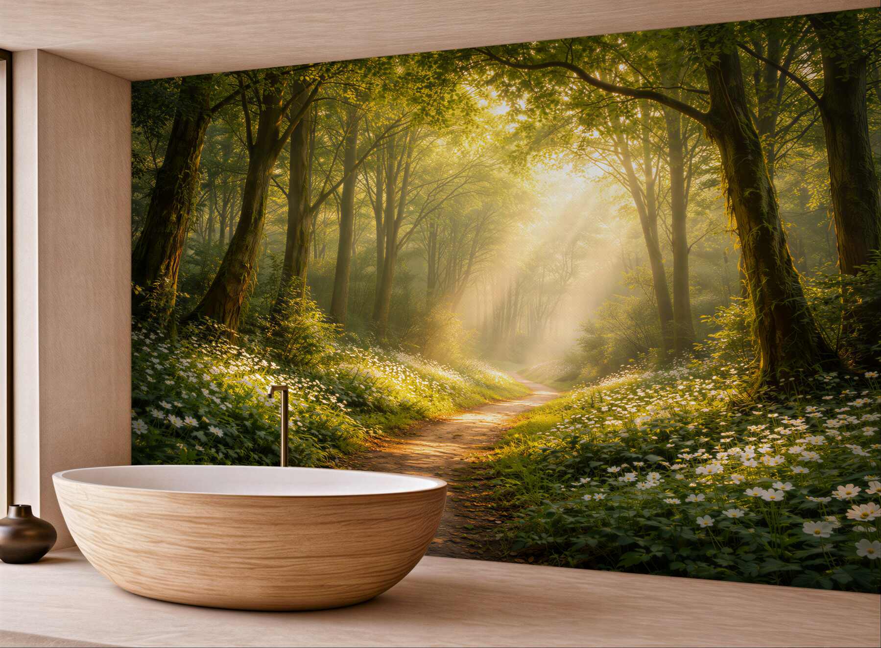 Fototapeten Waldweg in Sonnenstrahlen