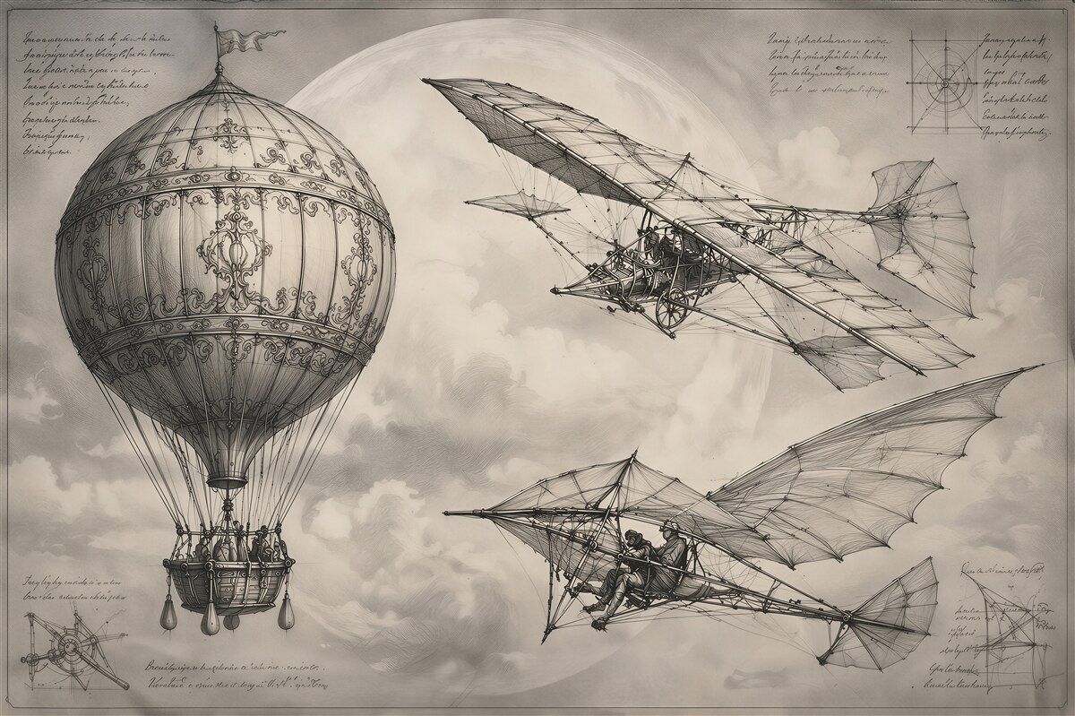 Fototapeten Retro-Skizzen von Flugmaschinen