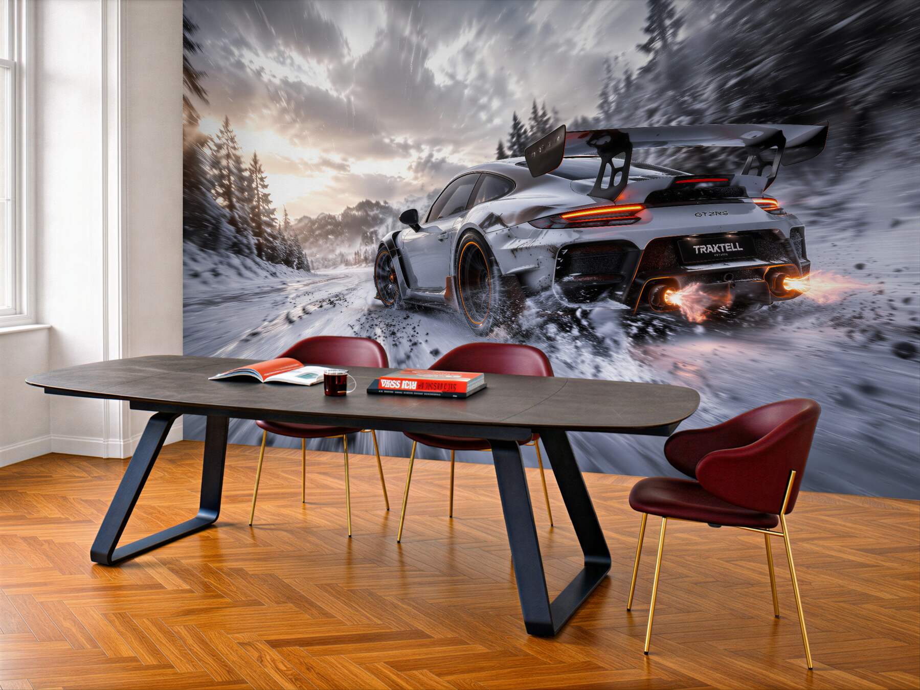 Fototapeten Sportwagen in winterlicher Fahrt