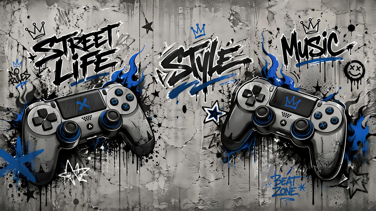 Fototapeten Gaming Streetstyle mit Controllern
