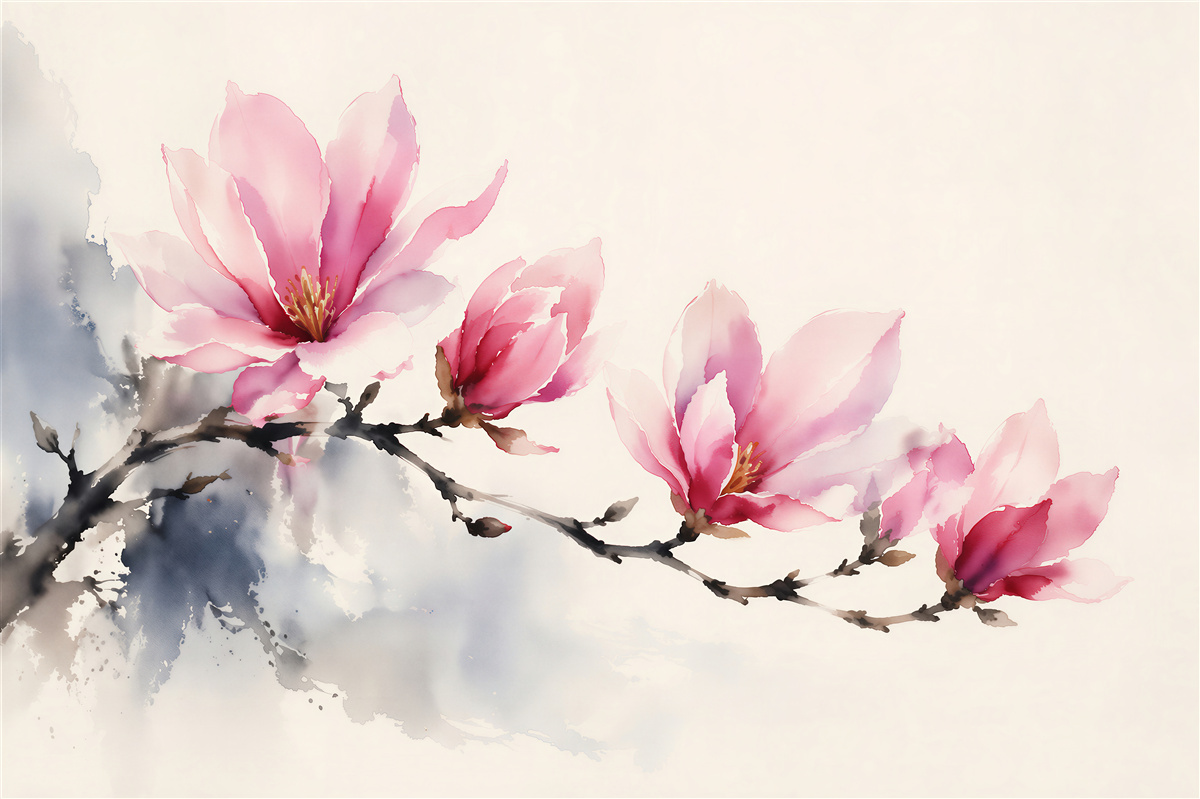 Fototapeten Aquarell-Magnolienzweig