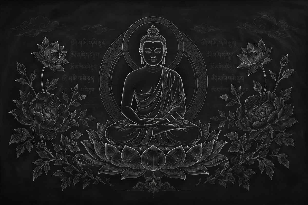 Fototapeten Meditierender Buddha in Schwarz