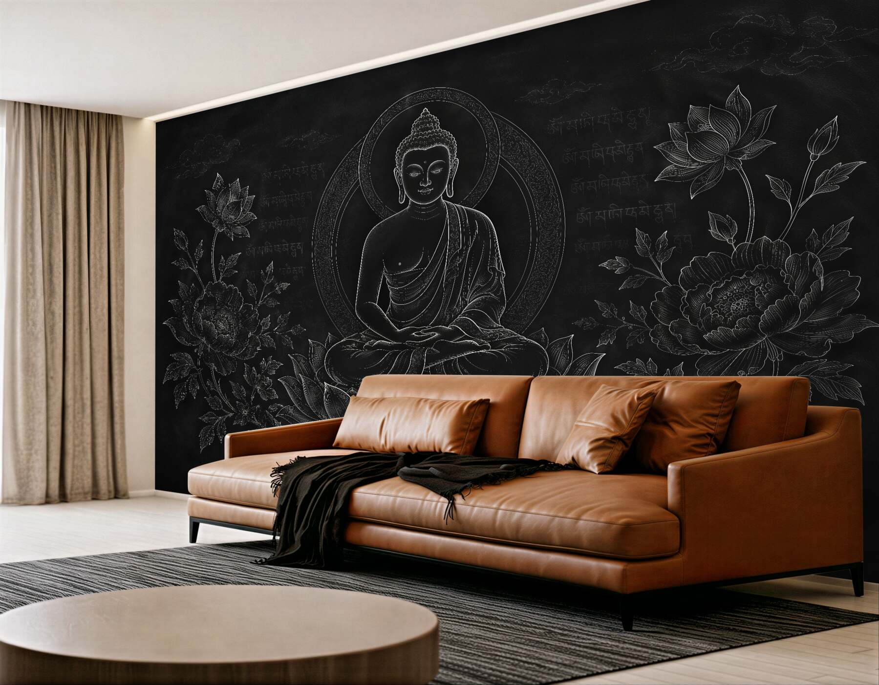 Fototapeten Meditierender Buddha in Schwarz