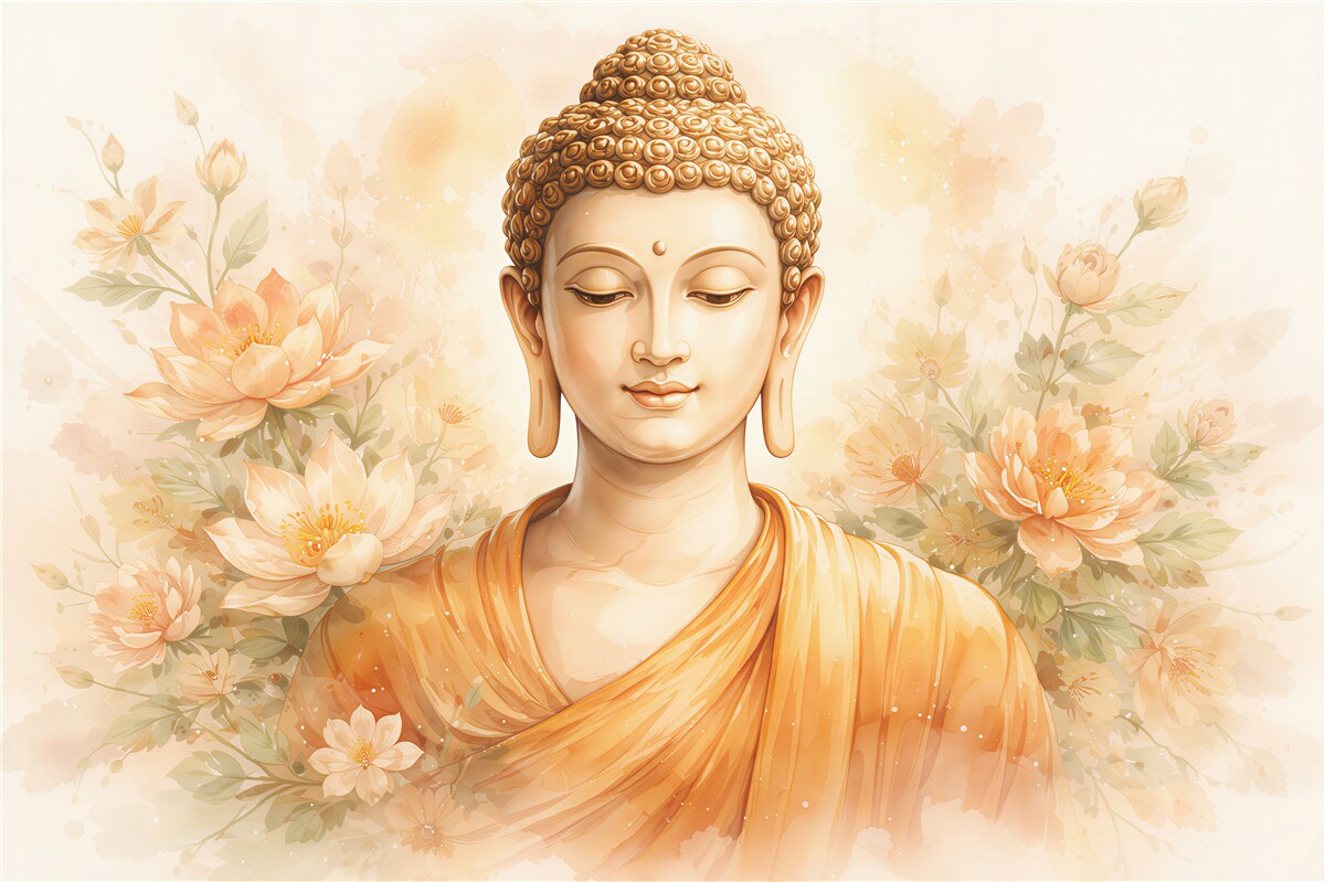 Fototapeten Goldener Buddha in Blumen