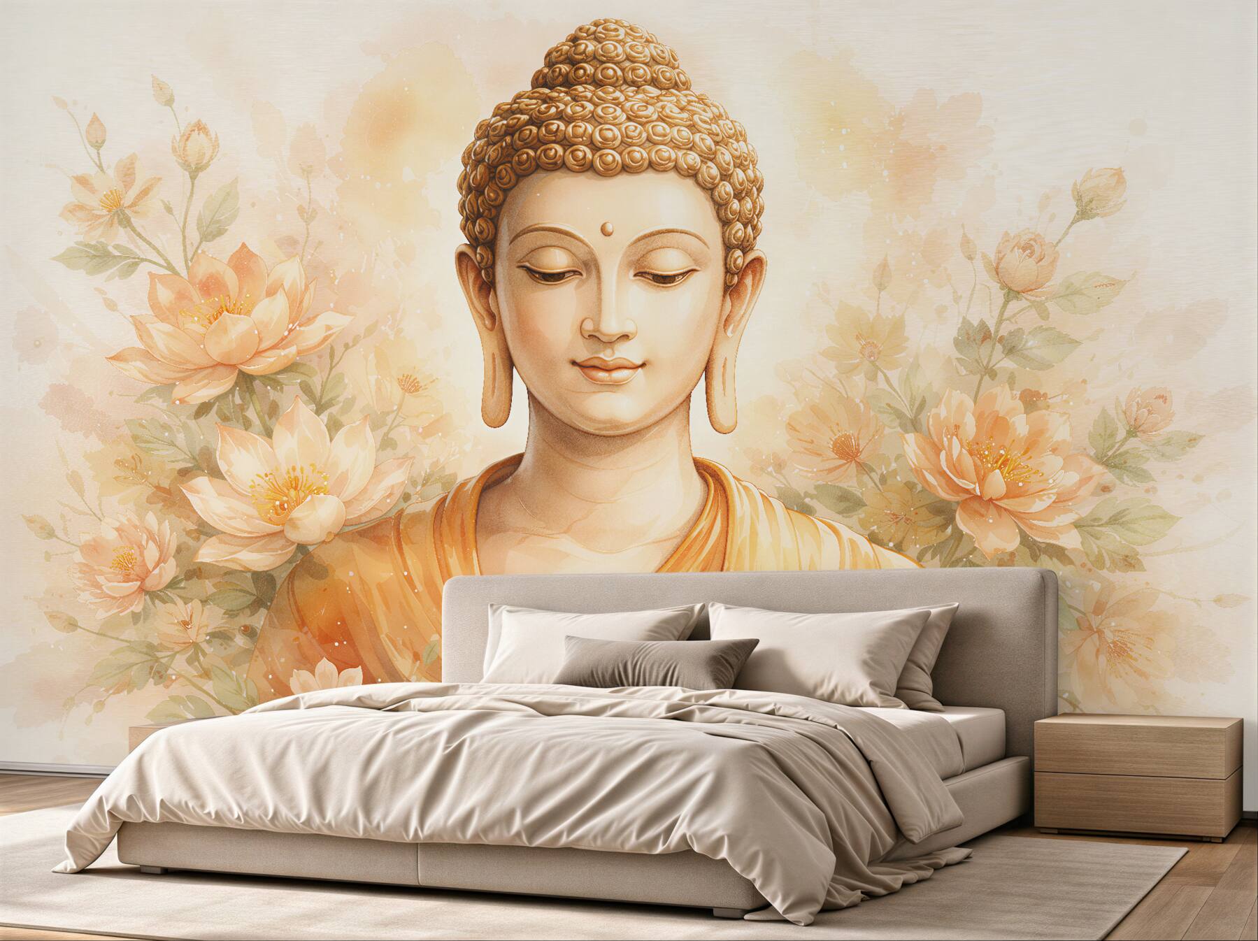 Fototapeten Goldener Buddha in Blumen