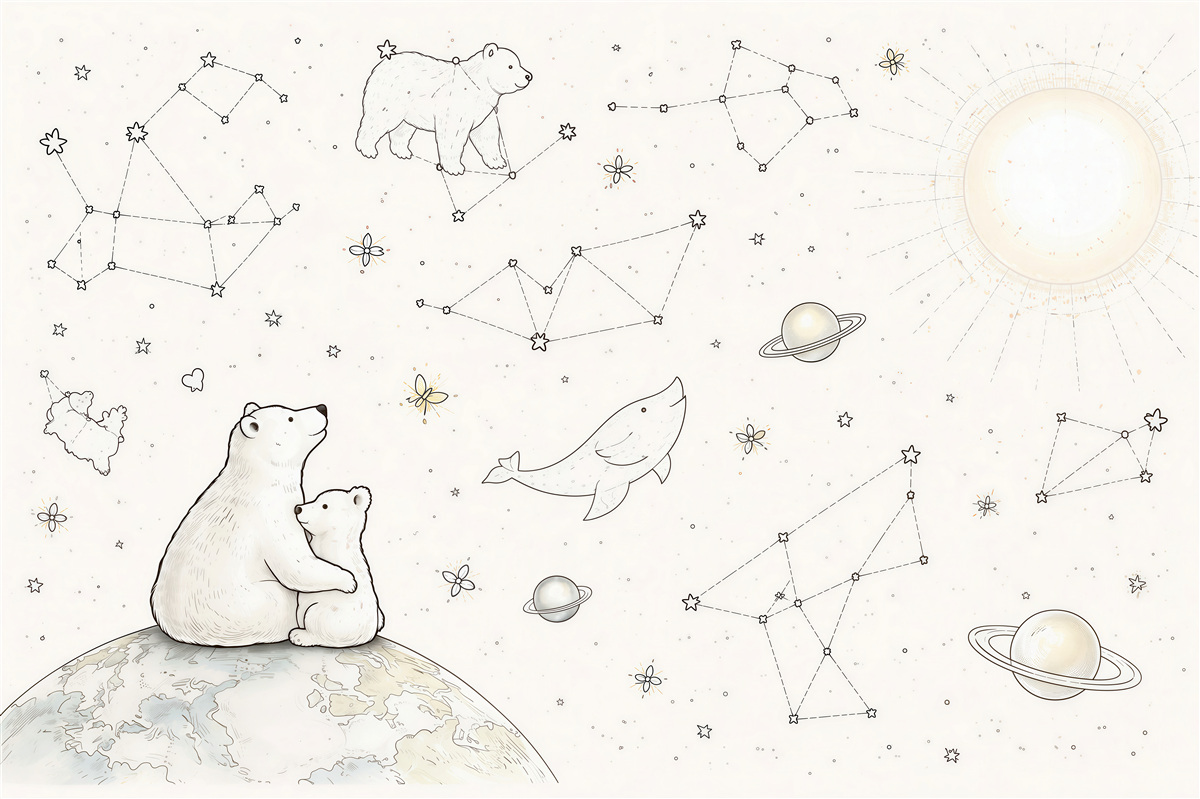 Fototapeten Kosmische Teddybären und Sternbilder