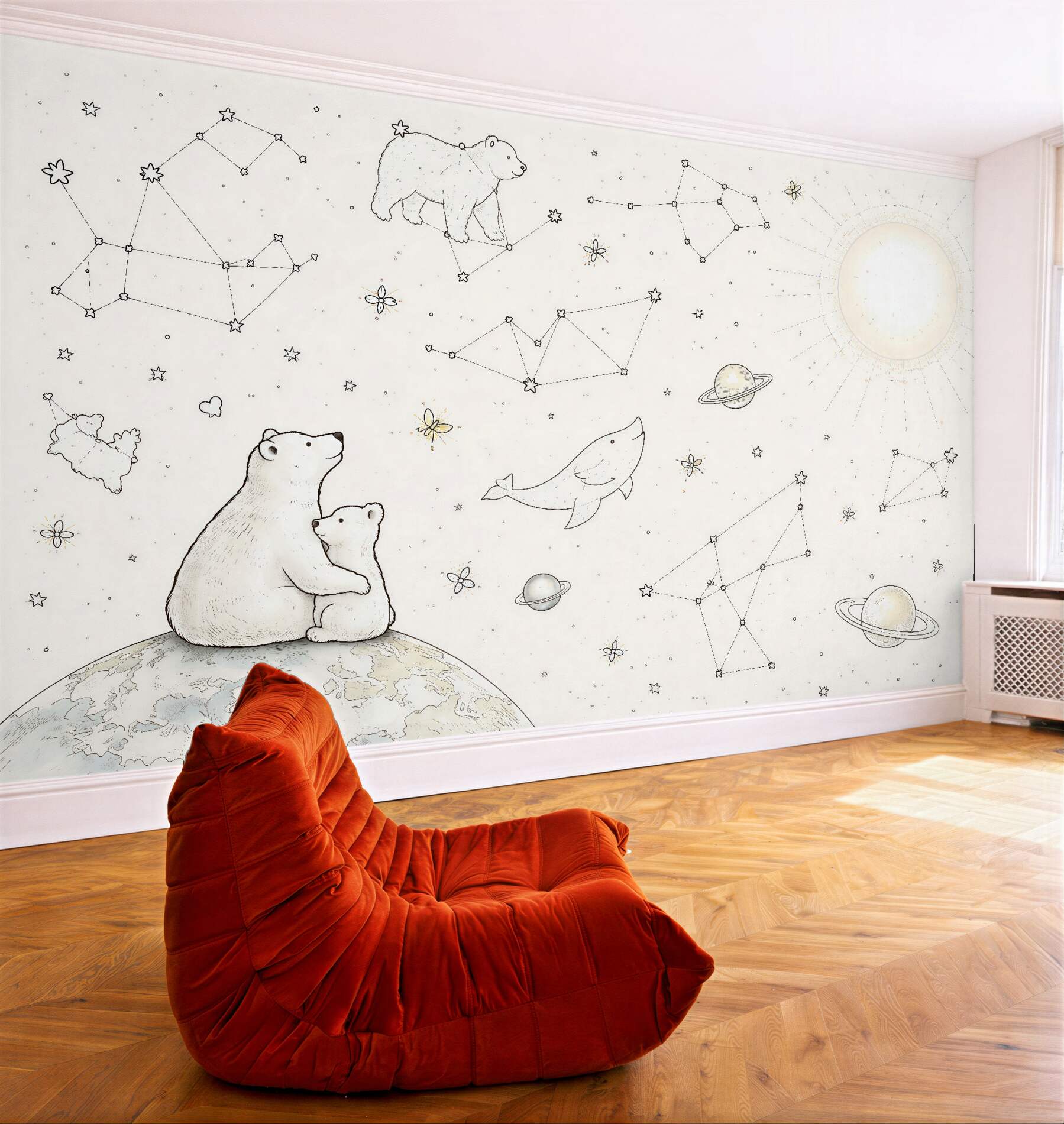 Fototapeten Kosmische Teddybären und Sternbilder