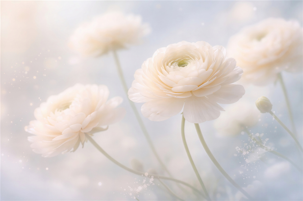 Fototapeten Cremefarbene Blumen in sanftem Schimmer